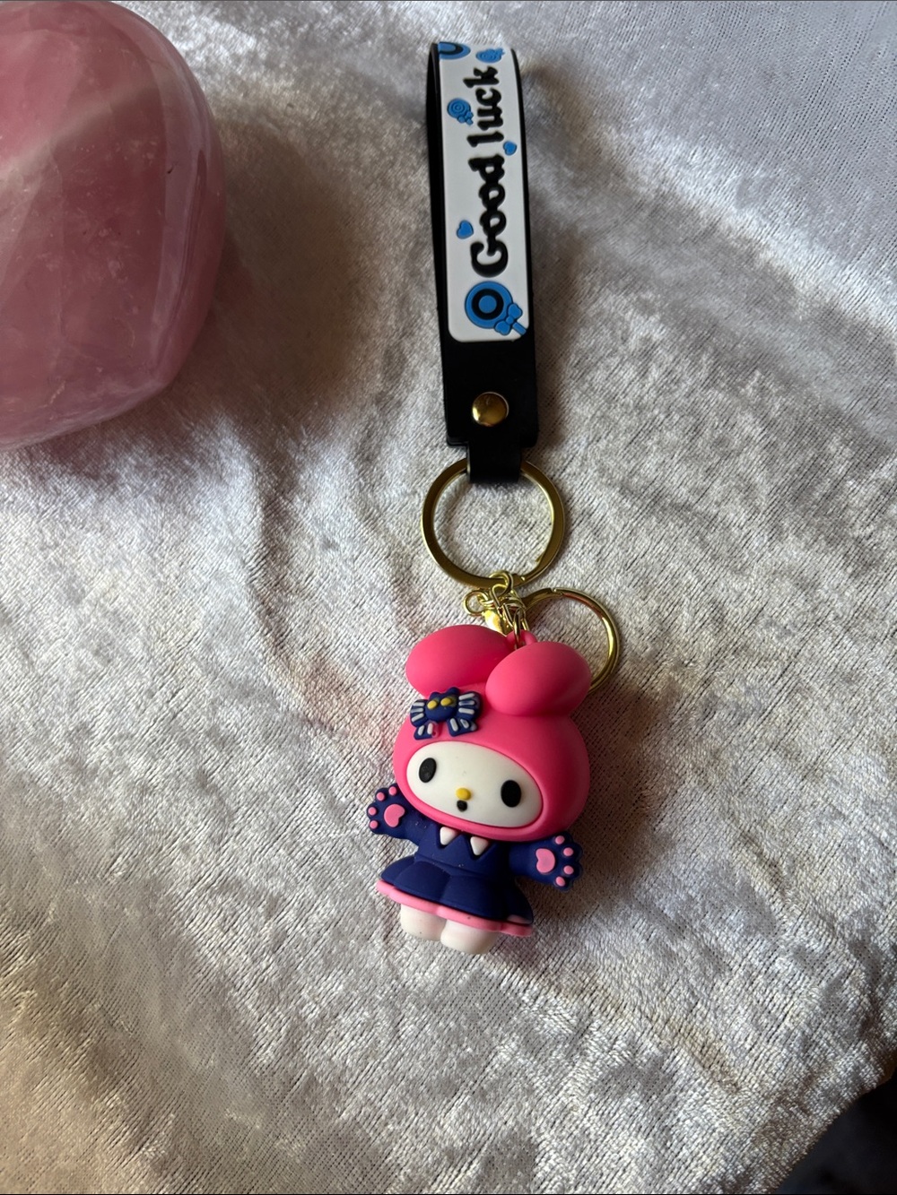 Sanrio My Melody Pink and Navy Keychain with Good Luck Strap - Picture 2 of 3
